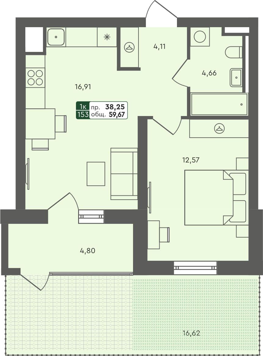 1-комн. квартира, 59.67 м², 1 из 5 этаж квартира