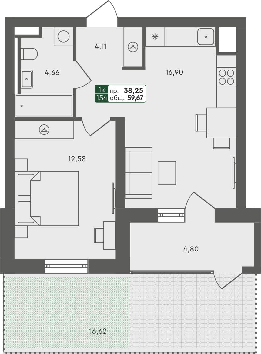 1-комн. квартира, 59.67 м², 1 из 5 этаж квартира