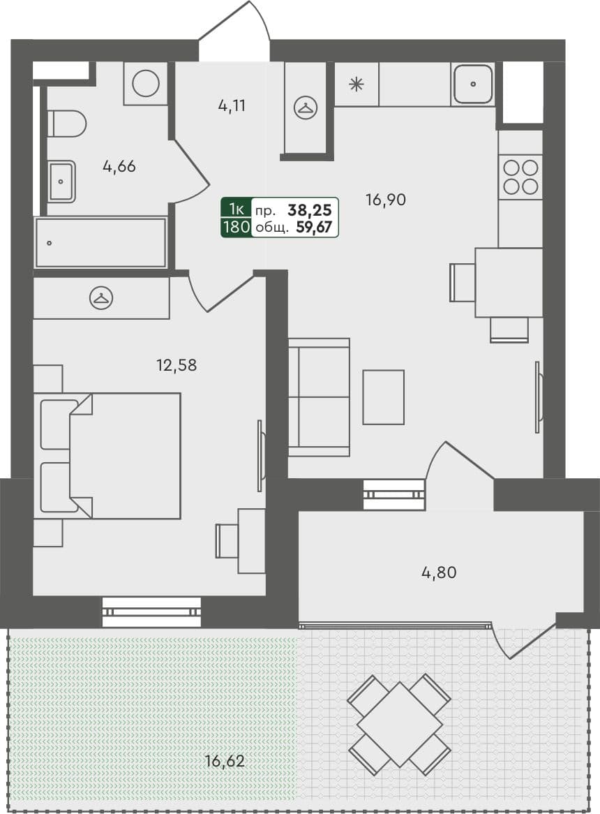 1-комн. квартира, 59.67 м², 1 из 5 этаж квартира