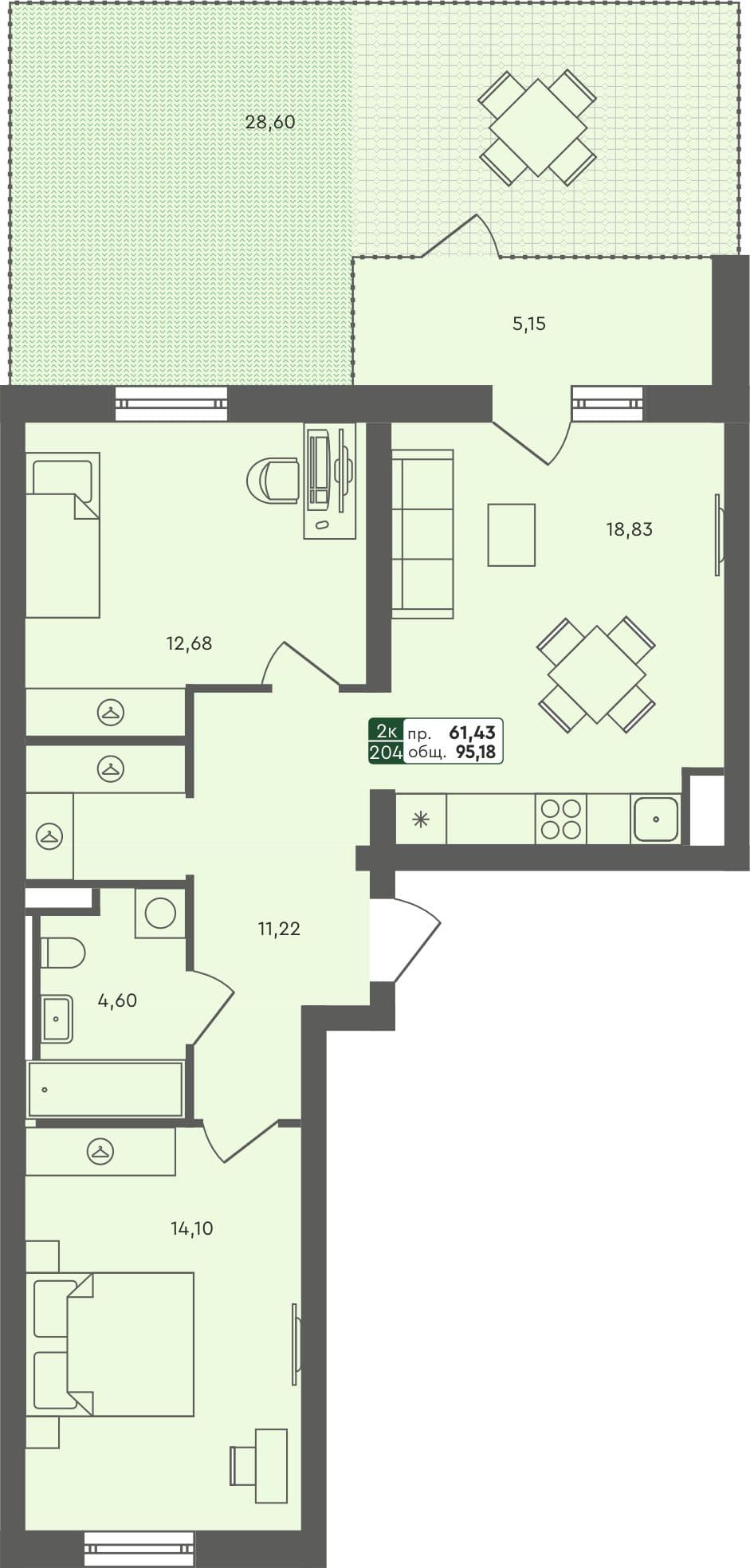 2-комн. квартира, 95.18 м², 1 из 7 этаж квартира