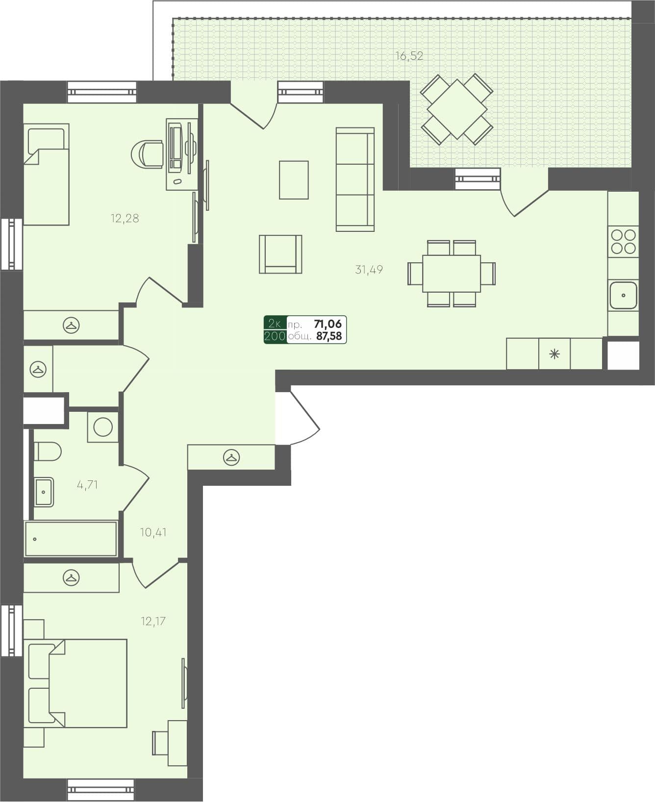 2-комн. квартира, 87.58 м², 5 из 5 этаж квартира