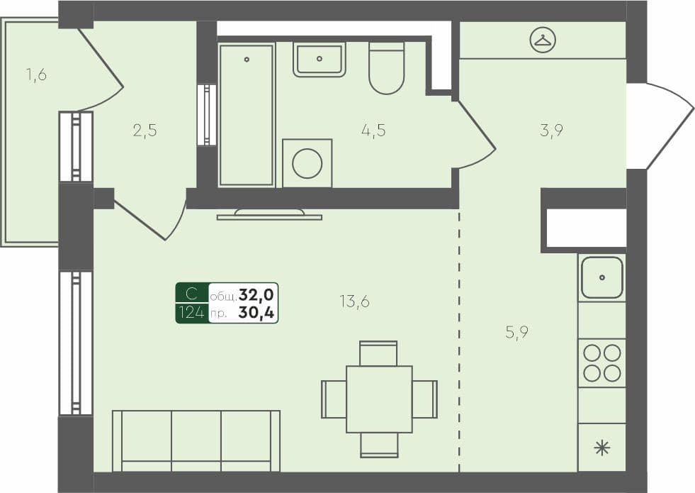 Студия квартира, 32 м², 3 из 4 этаж квартира
